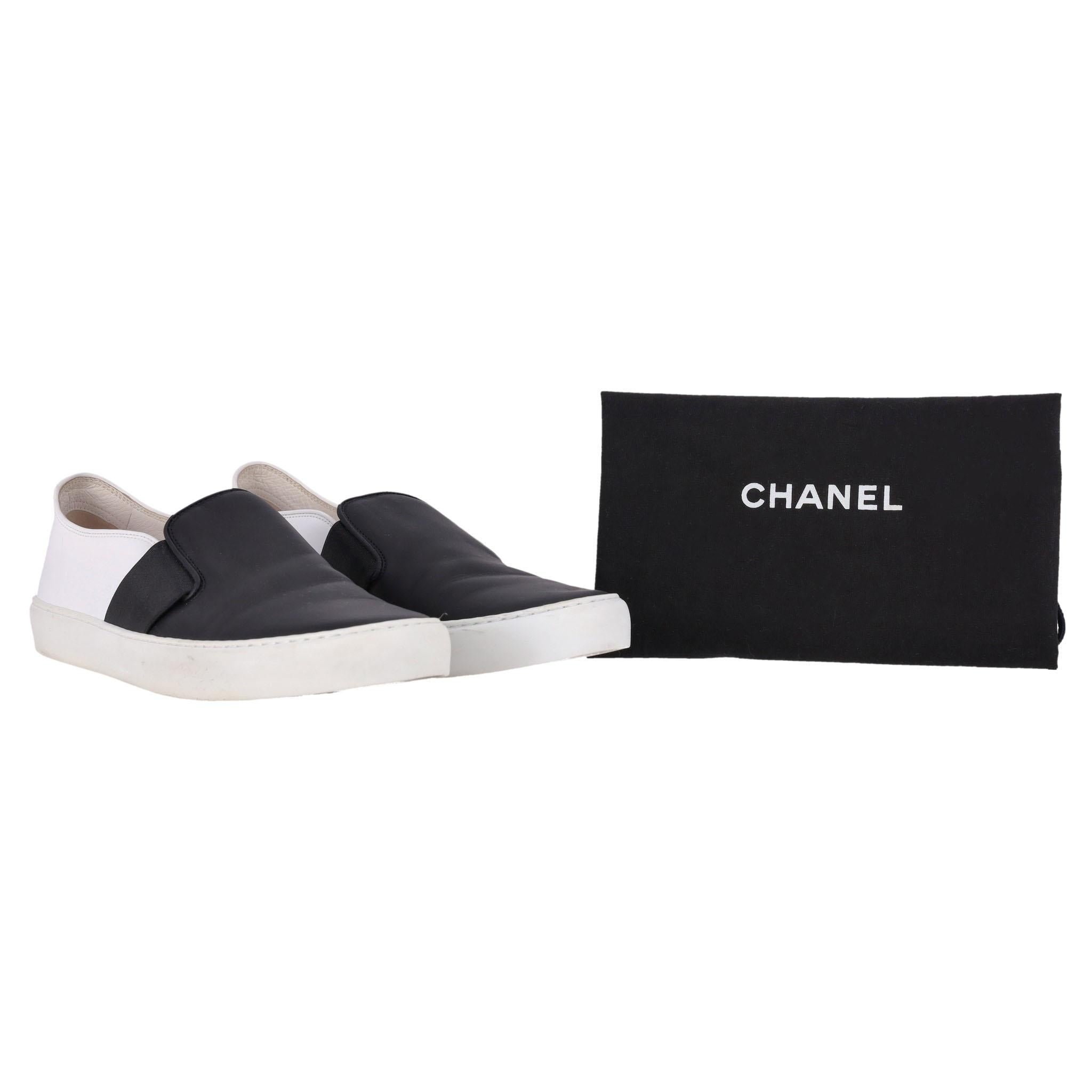 Black Chanel Slip On Leather Sneakers