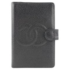 Vintage Chanel Small Black Caviar Leather Agenda Diary Cover 8620613