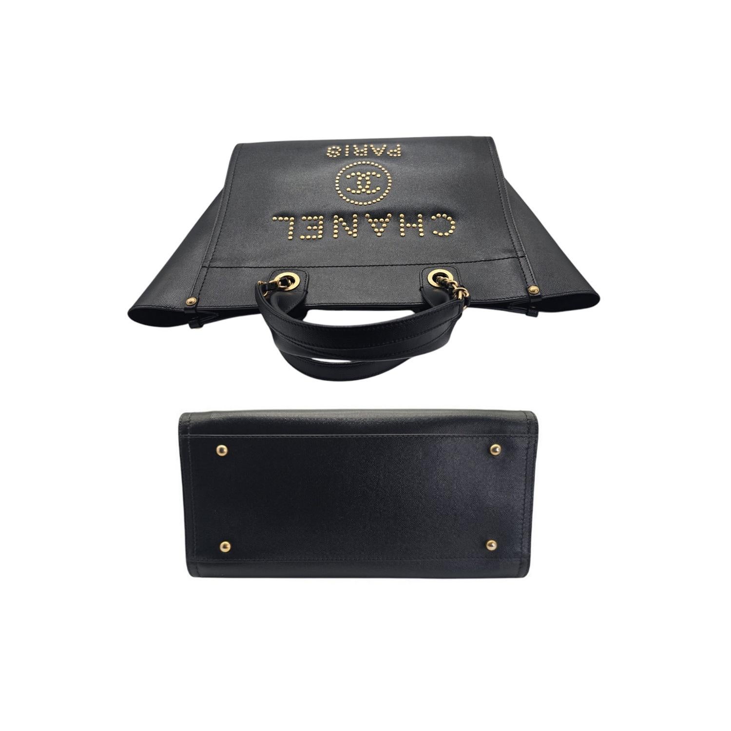 Women's or Men's Chanel Small Black Caviar Studded Deauville Tote For Sale