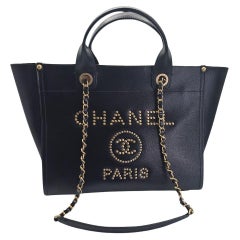 Chanel Small Black Caviar Studded Deauville Tote