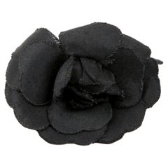 Chanel Small Black Silk Camelia Brooch