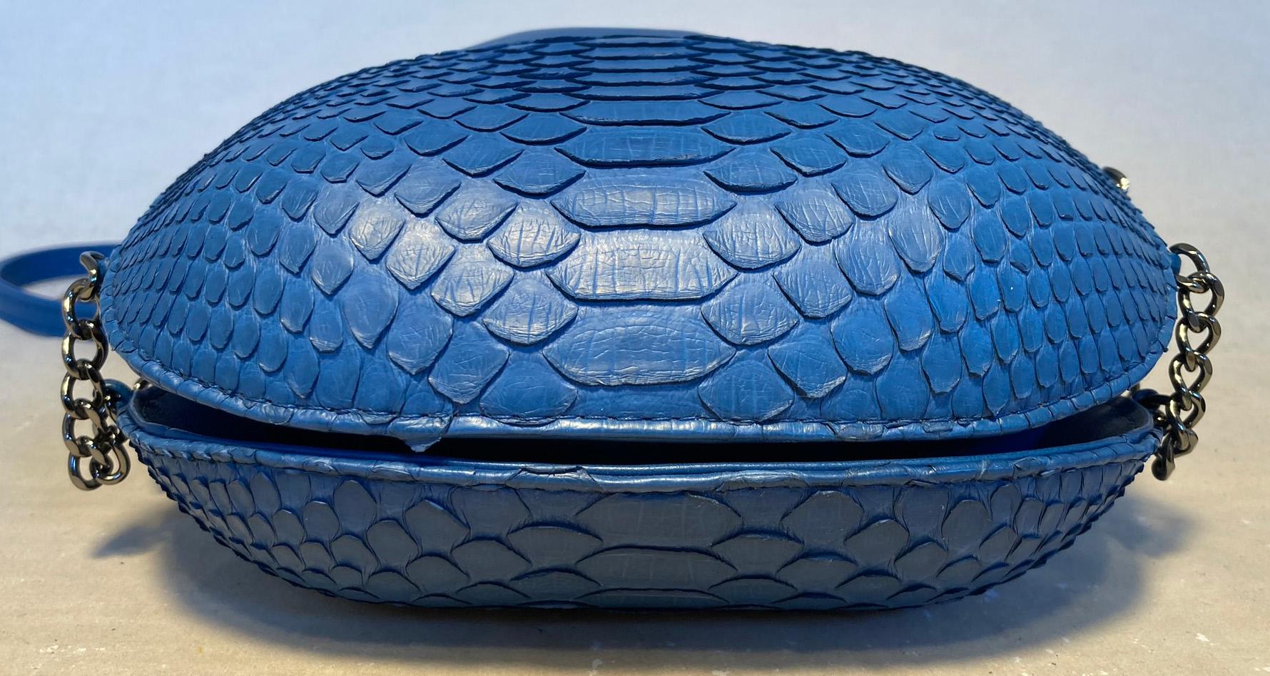 Chanel Small Blue Leather and Python Gabrielle Bucket Bag In Excellent Condition In Philadelphia, PA