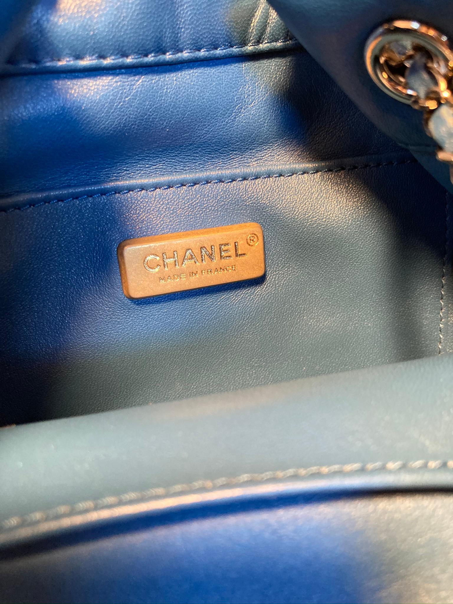 Chanel Small Blue Leather and Python Gabrielle Bucket Bag 2