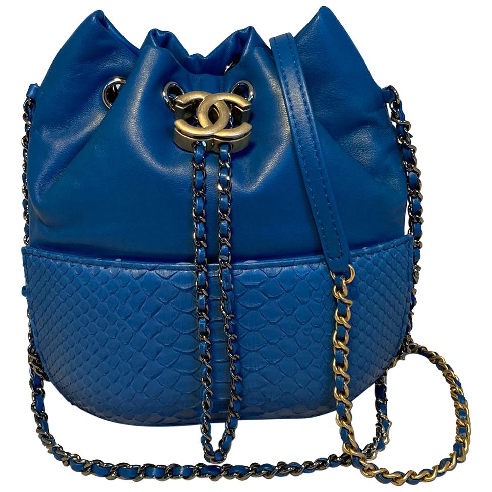 Chanel Small Blue Leather and Python Gabrielle Bucket Bag