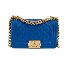 Chanel Small Boy Flap Blue Quilted Lambskin Gold Hardware Shoulder Bag