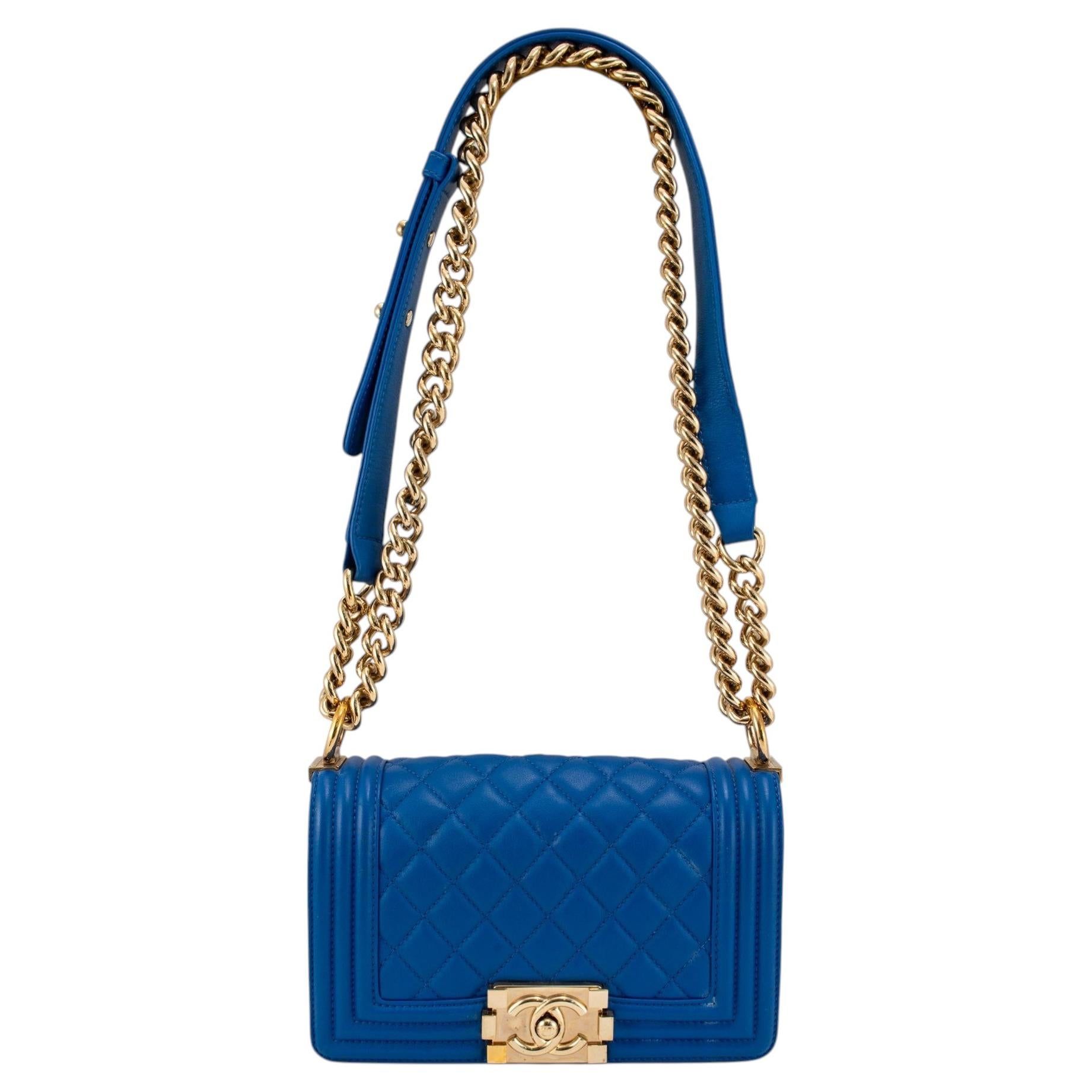 Chanel Small Boy Flap Blue Quilted Lambskin Gold Hardware Shoulder Bag