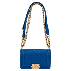 Chanel Small Boy Flap Blue Quilted Lambskin Gold Hardware Shoulder Bag