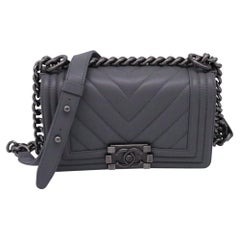 Chanel Small Boy Flap Shoulder Bag in Grey Calf Leather