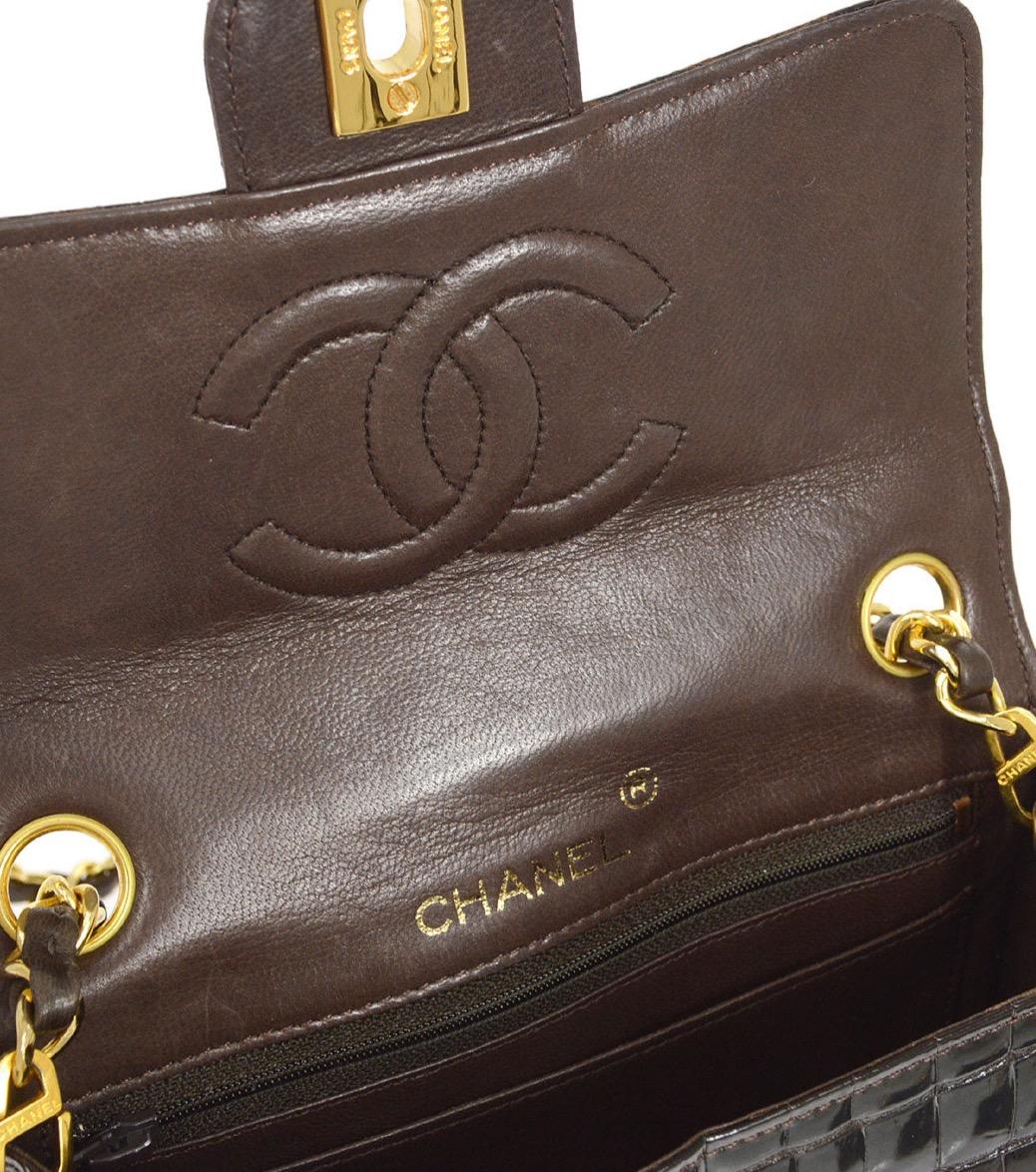 CHANEL Small Brown Chocolate Crocodile Exotic Gold Evening Shoulder Flap Bag 2