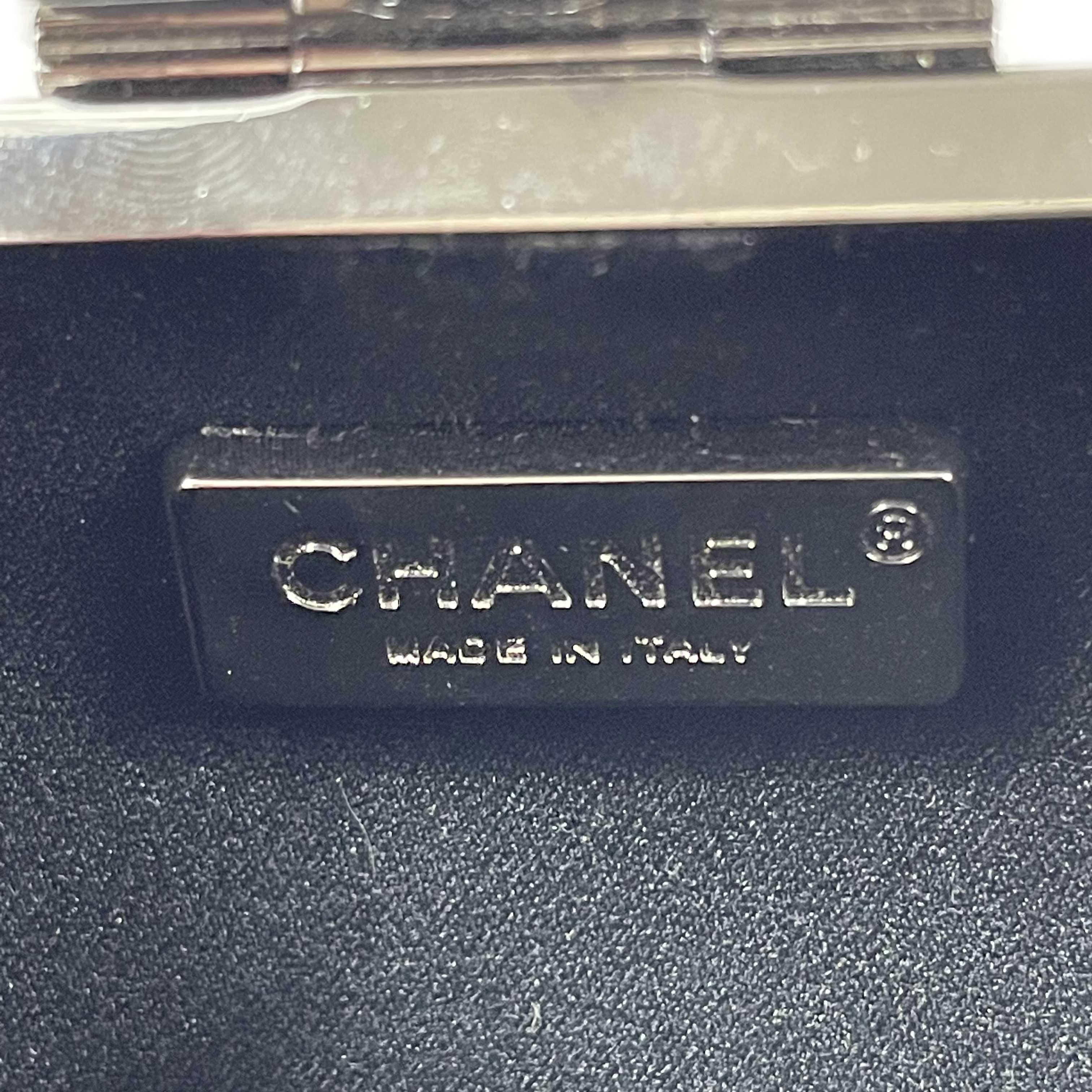 CHANEL- Small Camellia Box Frame Crossbody Satin / Lace / Gun-metal Tone 6