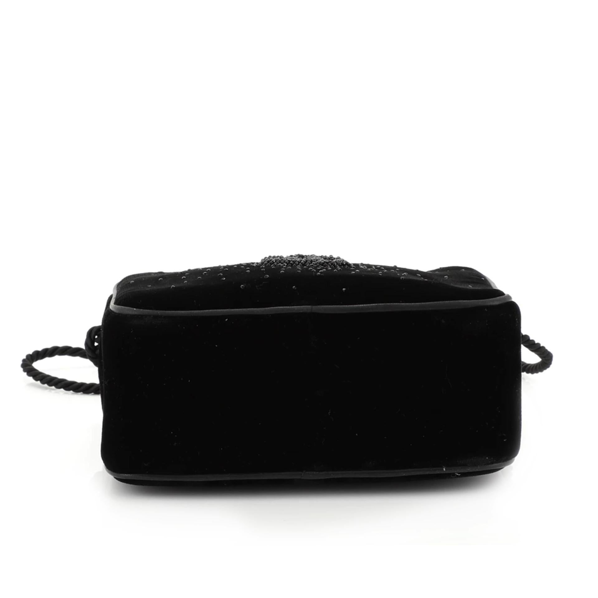 Chanel Small Camera 80's So Black Velvet Strass Beaded Tassel Tote For Sale 8