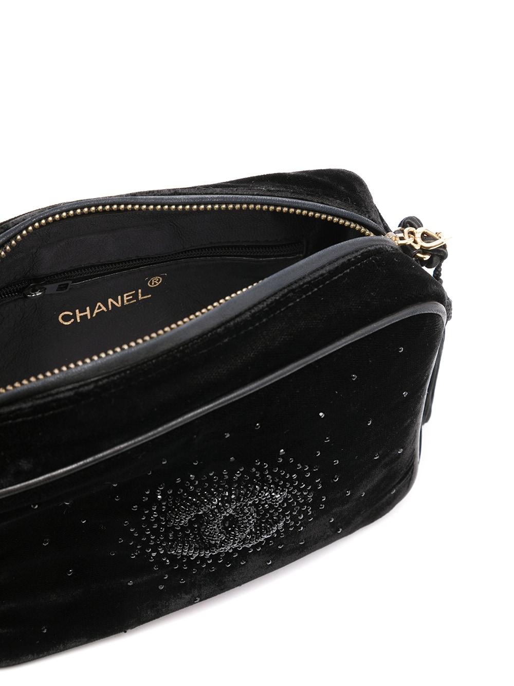 Chanel Small Camera 80's So Black Velvet Strass Beaded Tassel Tote For Sale 10