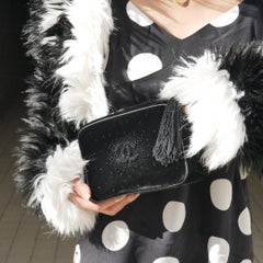 Chanel Small Camera 80's So Black Velvet Strass Beaded Tassel Tote