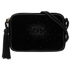 Chanel Small Camera 80's So Black Velvet Strass Beaded Tassel Tote