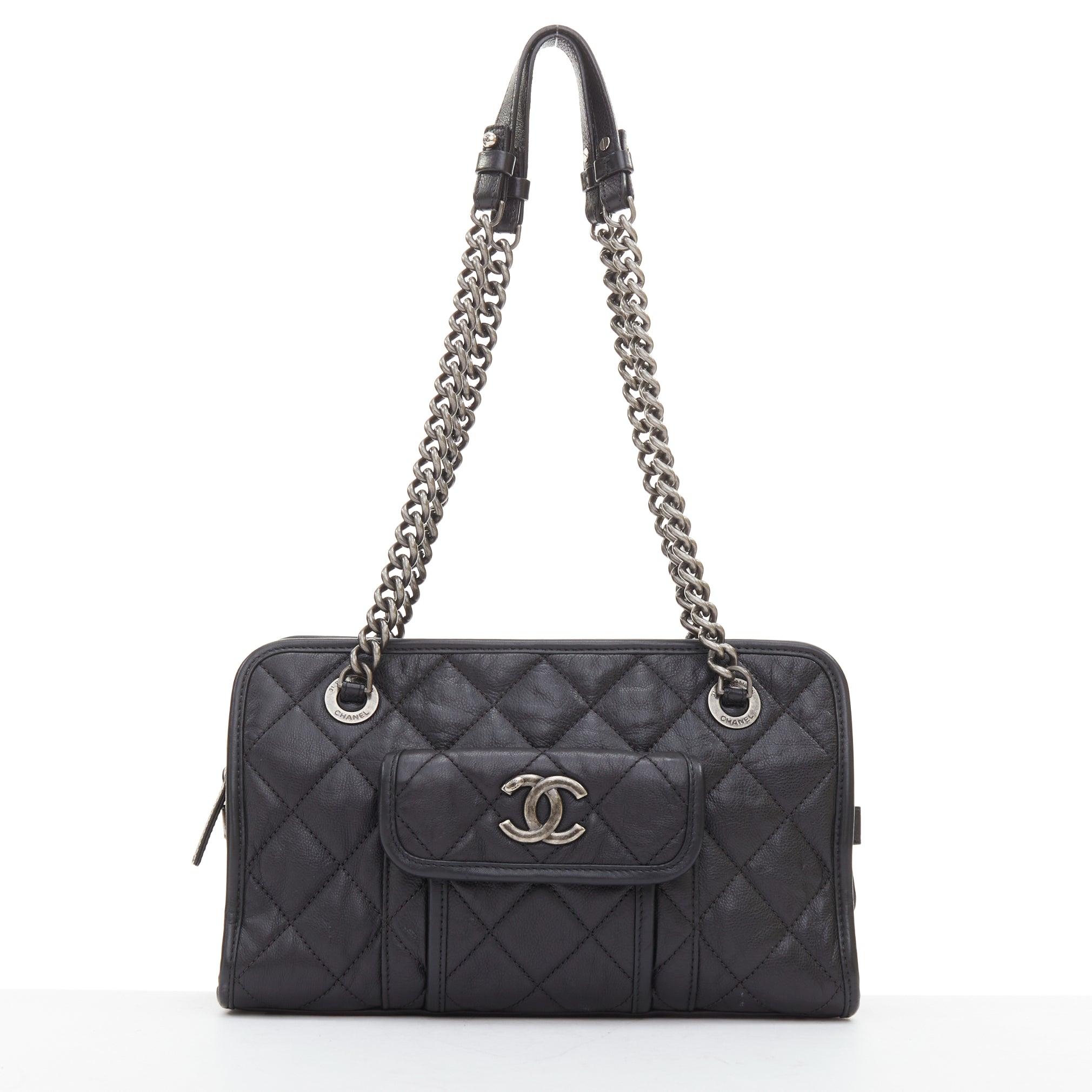 CHANEL Small Casual Riviera Zip quilted leather ruthenium CC chain shoulder bag