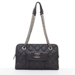 CHANEL Small Casual Riviera Zip quilted leather ruthenium CC chain shoulder bag