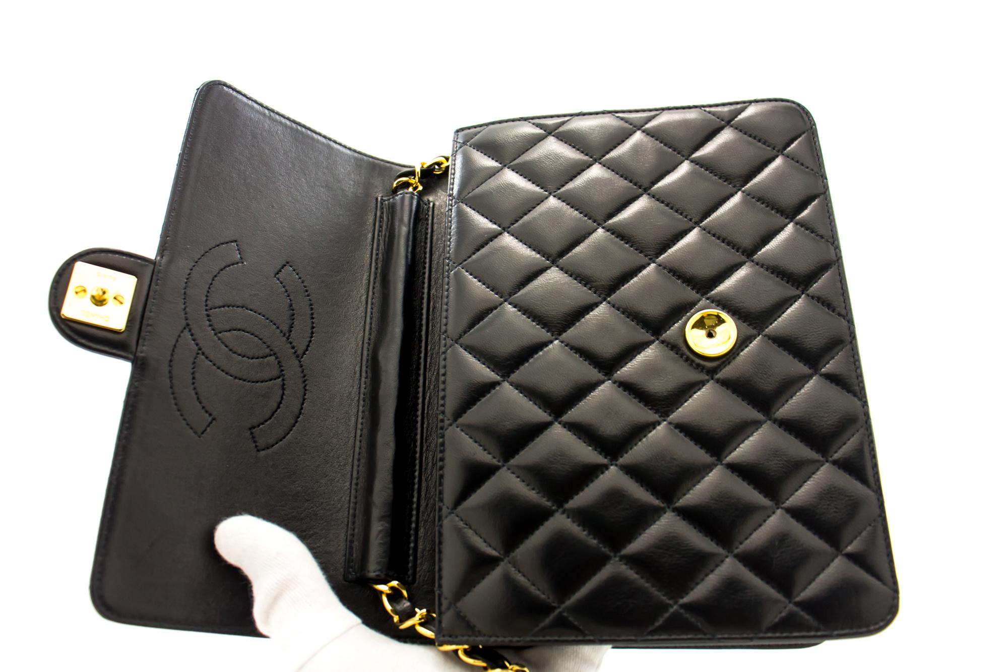 CHANEL Small Chain Shoulder Bag Black Clutch Flap Quilted Lambskin 4