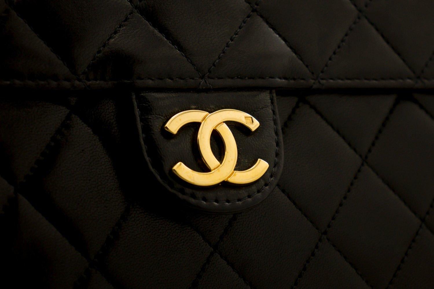 CHANEL Small Chain Shoulder Bag Black Clutch Flap Quilted Lambskin 8