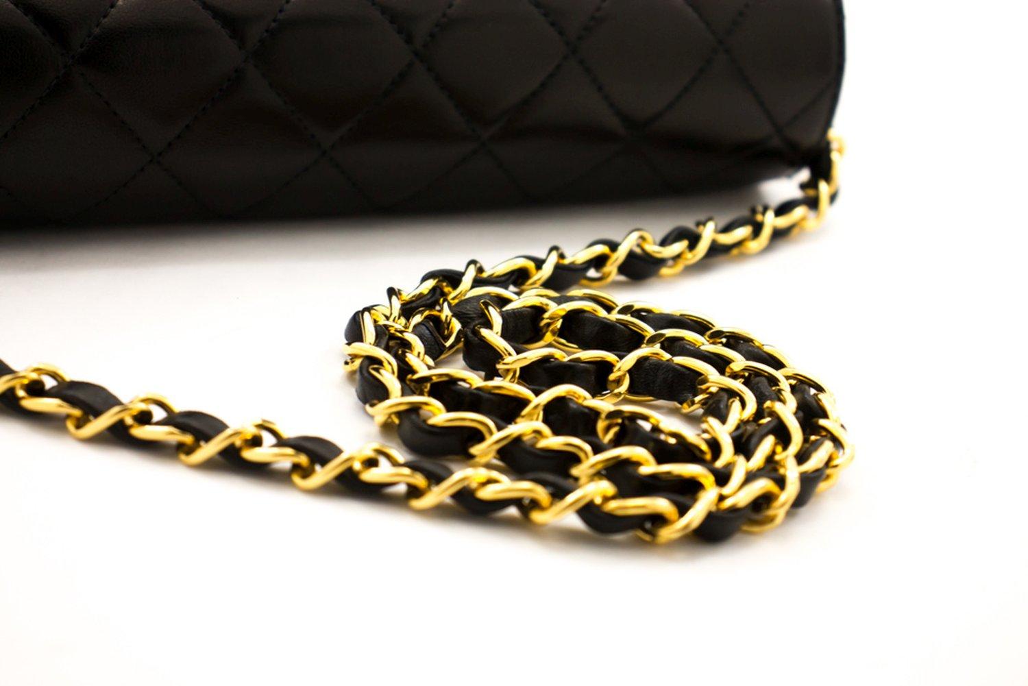 CHANEL Small Chain Shoulder Bag Black Clutch Flap Quilted Lambskin 7