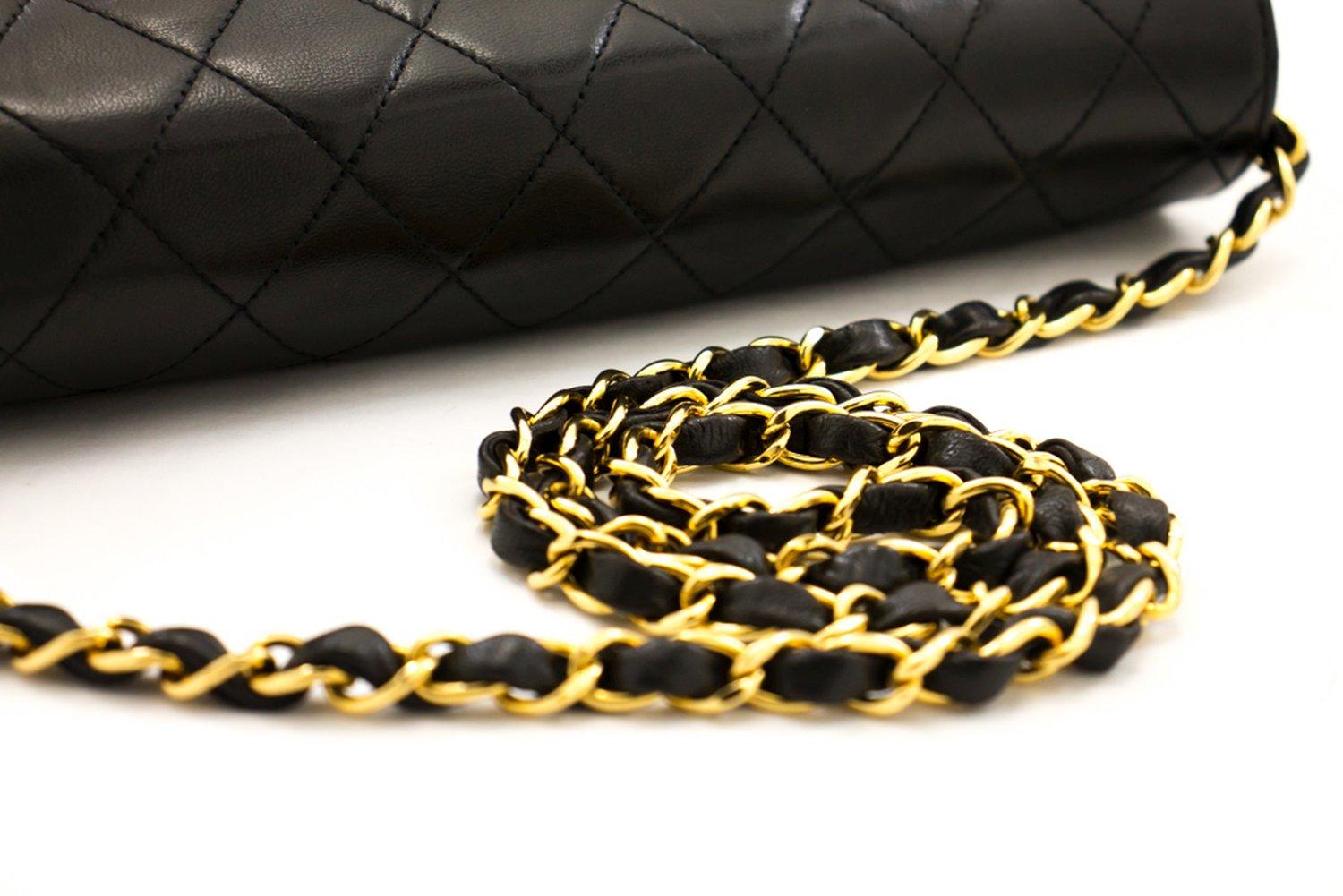 CHANEL Small Chain Shoulder Bag Black Clutch Flap Quilted Lambskin 8