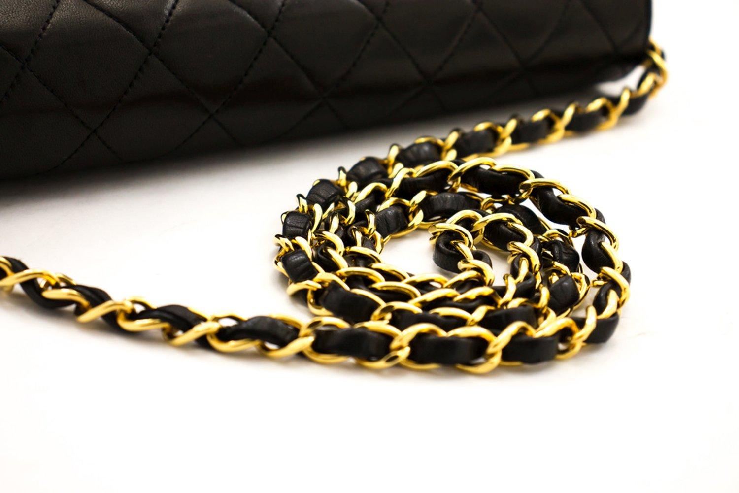 CHANEL Small Chain Shoulder Bag Black Clutch Flap Quilted Lambskin 8