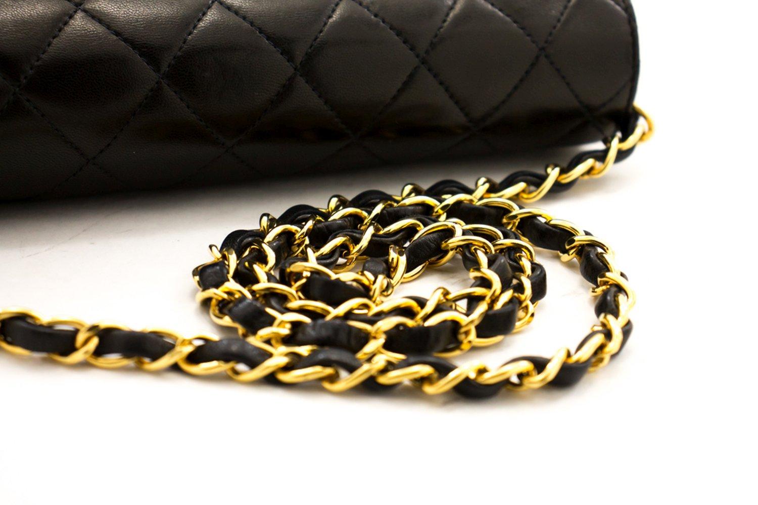 CHANEL Small Chain Shoulder Bag Black Clutch Flap Quilted Lambskin 8