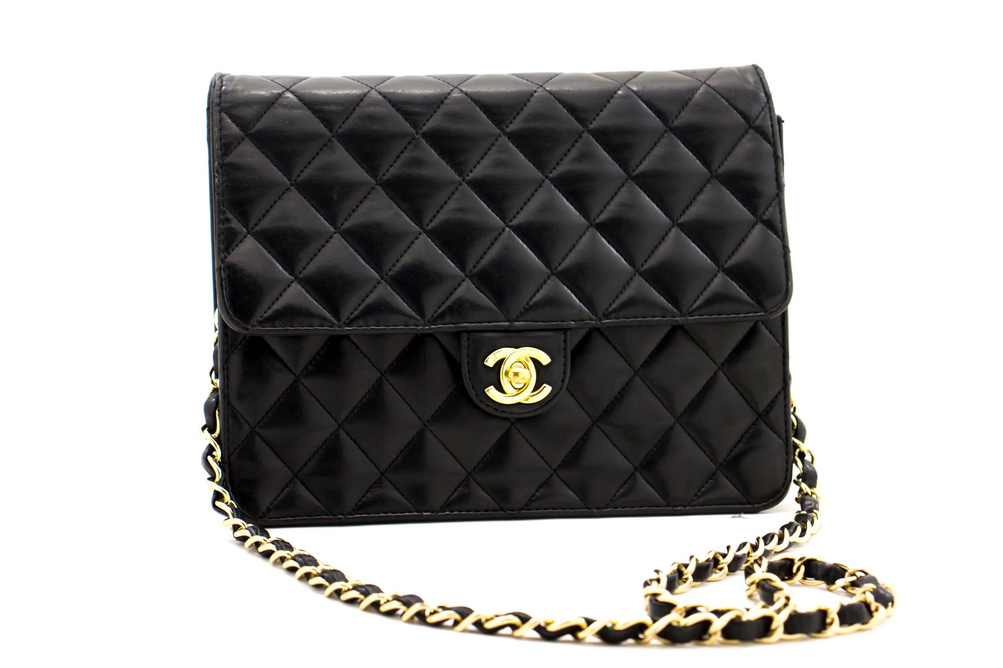 An authentic CHANEL Small Chain Shoulder Bag Clutch Black Quilted Flap made of black Lambskin. The color is Black. The outside material is Leather. The pattern is Solid. This item is Contemporary. The year of manufacture would be 2008.
Conditions &