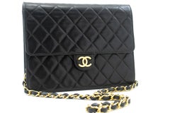 CHANEL Small Chain Shoulder Bag Black Clutch Flap Quilted Lambskin
