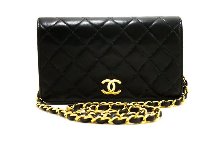 CHANEL Small Chain Shoulder Bag Black Clutch Flap Quilted Lambskin For