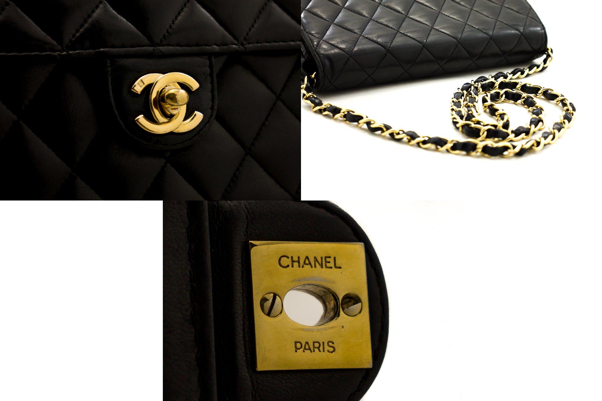 Women's CHANEL Small Chain Shoulder Bag Black Clutch Flap Quilted Lambskin