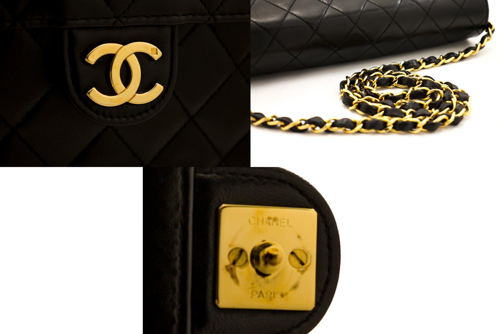 CHANEL Small Chain Shoulder Bag Black Clutch Flap Quilted Lambskin 2
