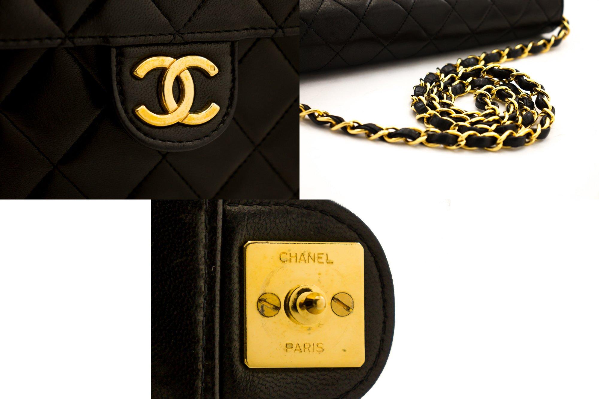 CHANEL Small Chain Shoulder Bag Black Clutch Flap Quilted Lambskin 2