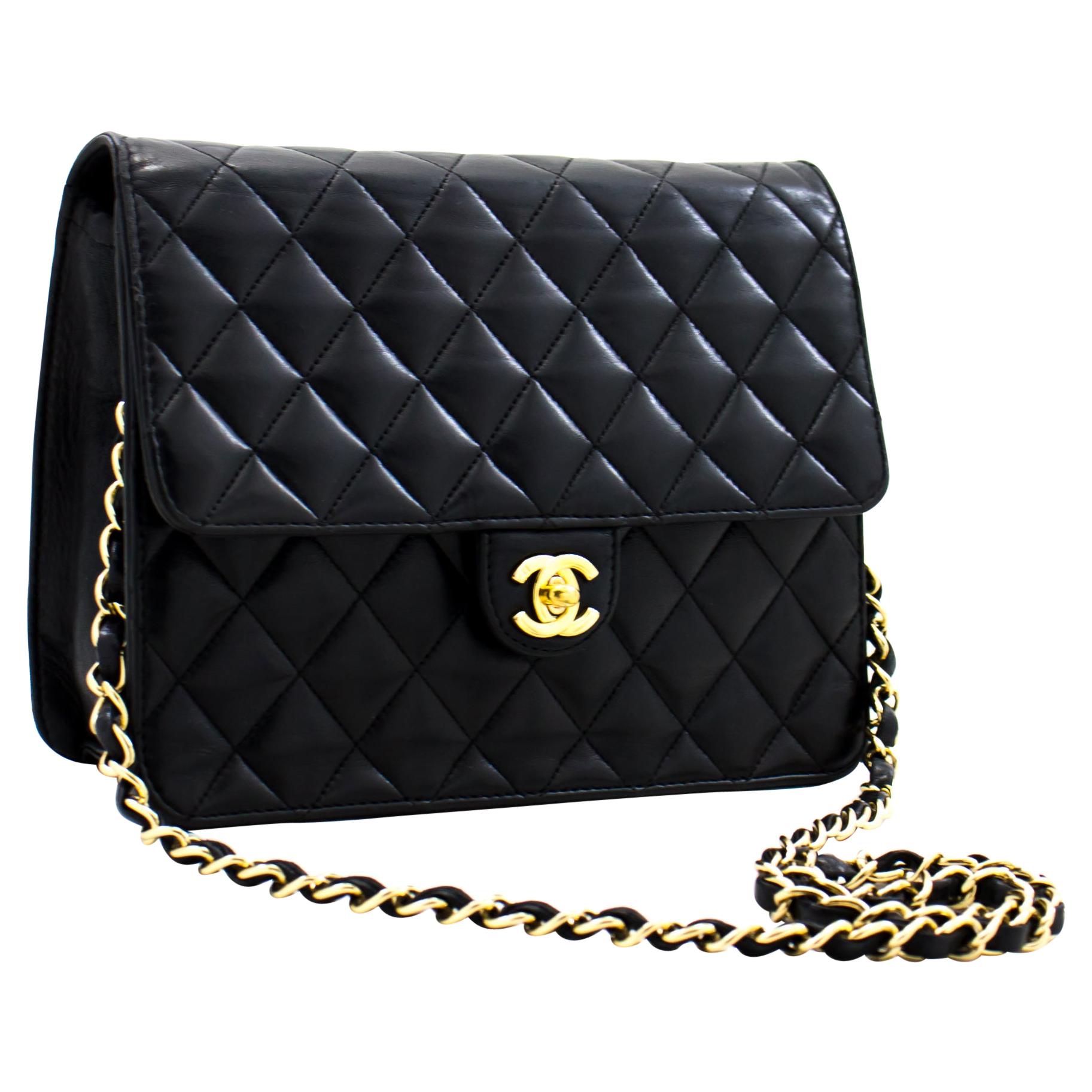 CHANEL Small Chain Shoulder Bag Black Clutch Flap Quilted Lambskin