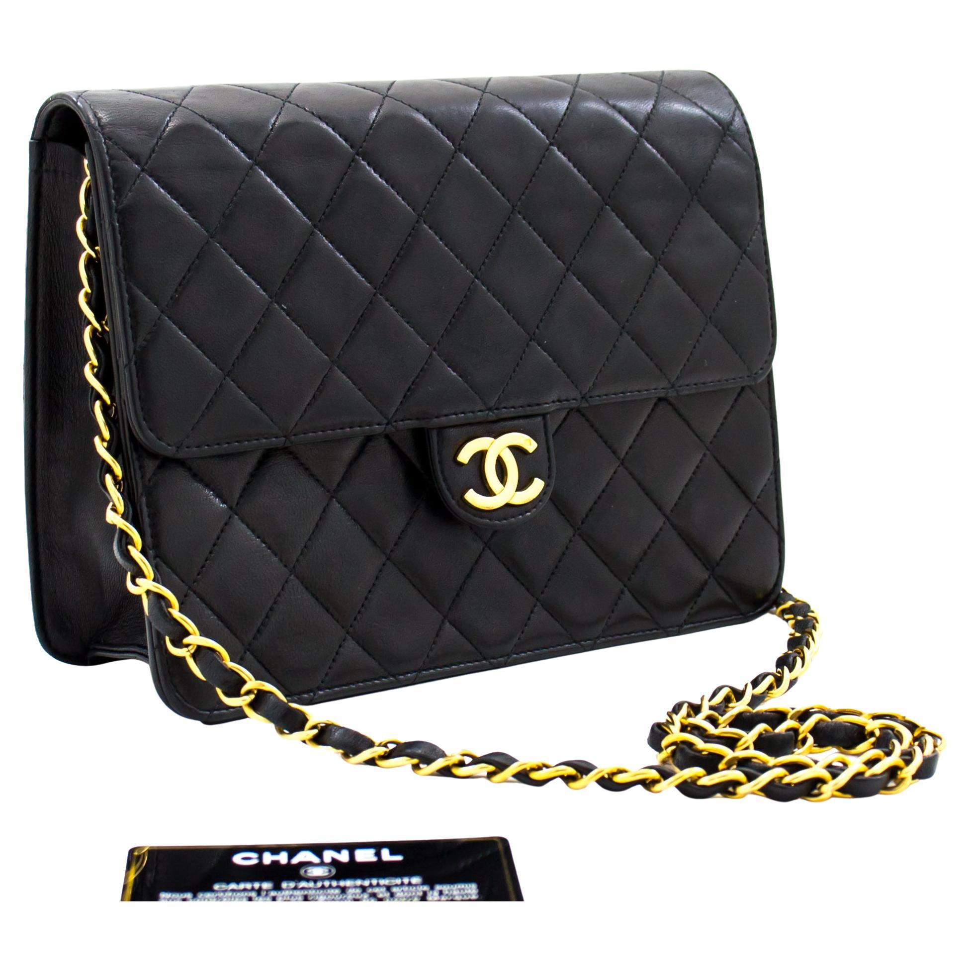 CHANEL Small Chain Shoulder Bag Black Clutch Flap Quilted Lambskin