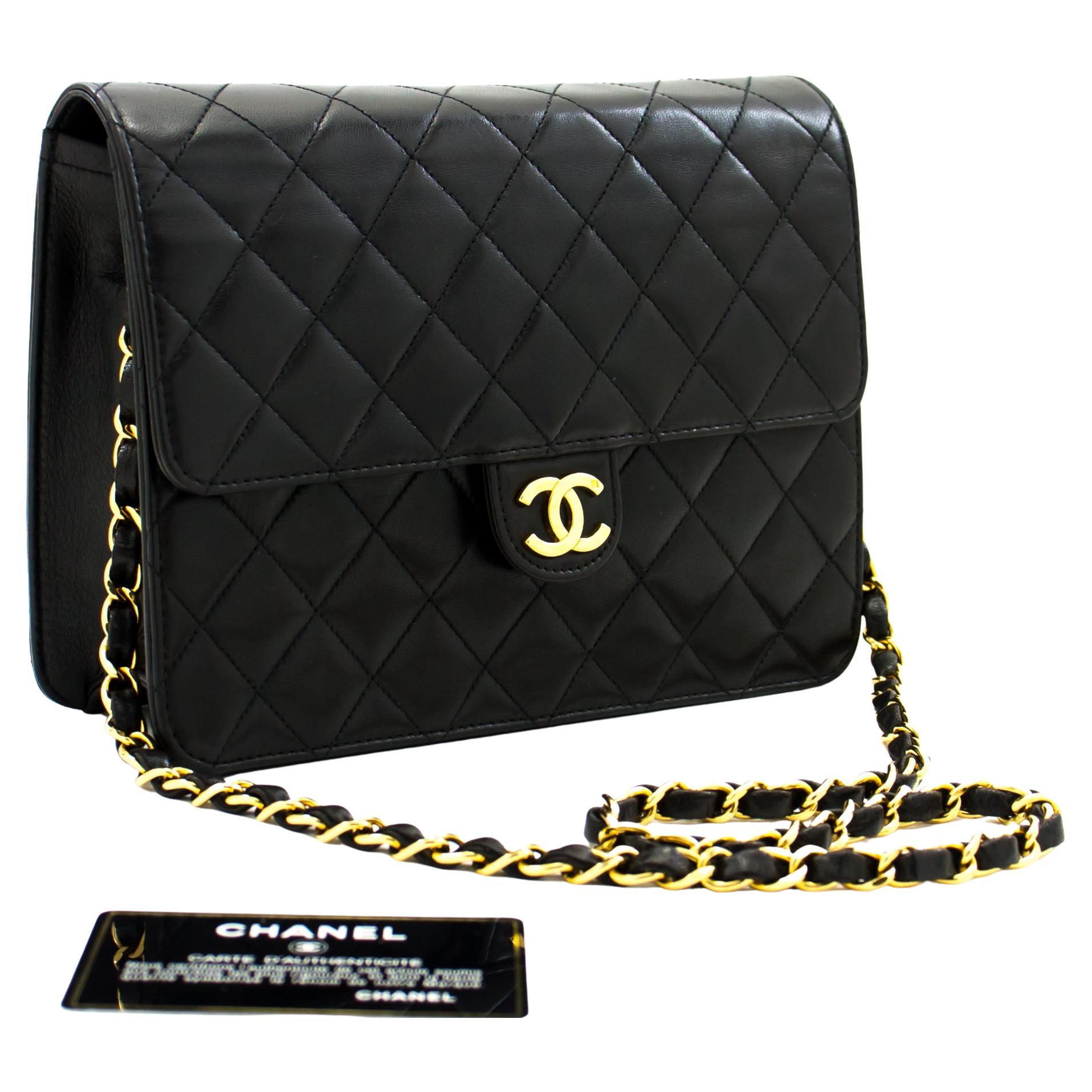 CHANEL Small Chain Shoulder Bag Black Clutch Flap Quilted Lambskin