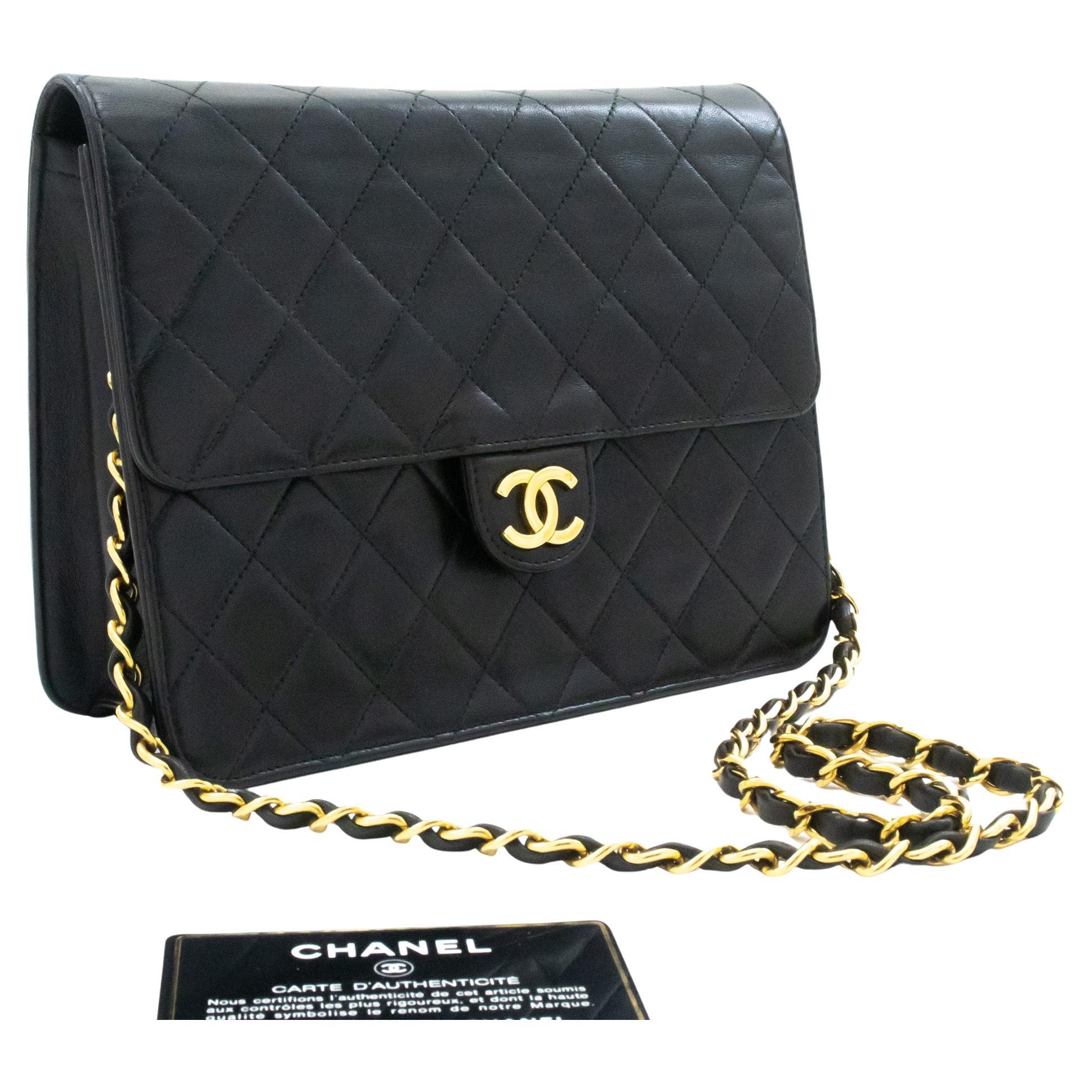 Chanel Small Chain Shoulder Bag Black Clutch Flap Quilted Lambskin
