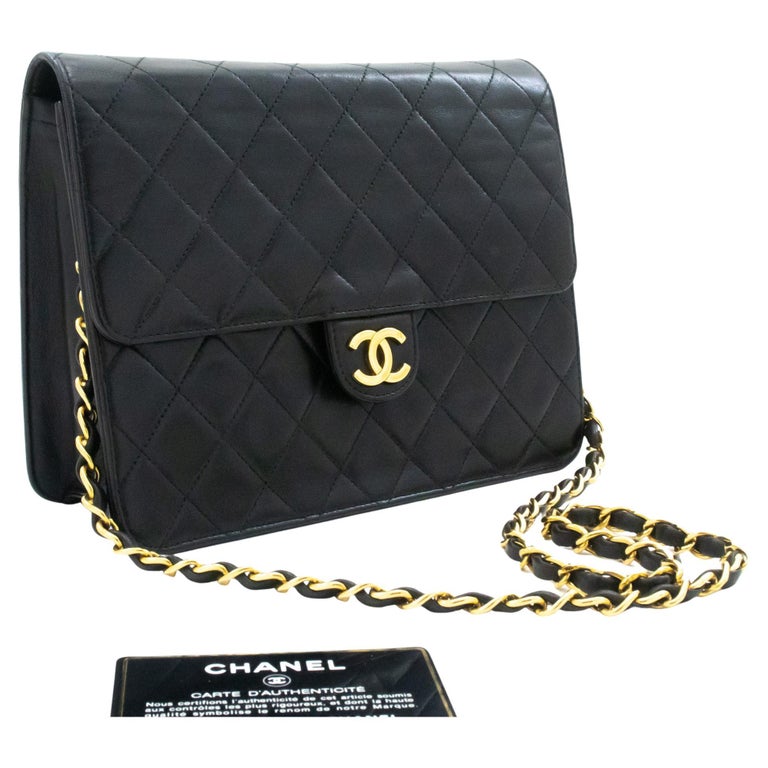 CHANEL Mini Rectangular Flap Quilted Lambskin Leather Shoulder Bag Bla