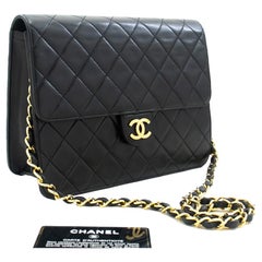 Retro CHANEL Small Chain Shoulder Bag Black Clutch Flap Quilted Lambskin