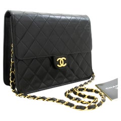 CHANEL Small Chain Shoulder Bag Black Clutch Flap Quilted Lambskin