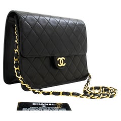 CHANEL Small Chain Shoulder Bag Black Clutch Flap Quilted Lambskin