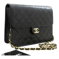 CHANEL Small Chain Shoulder Bag Black Clutch Flap Quilted Lambskin