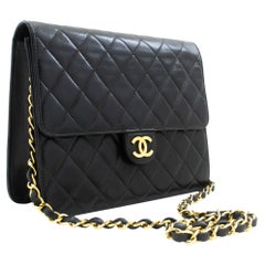 CHANEL Small Chain Shoulder Bag Black Clutch Flap Quilted Lambskin