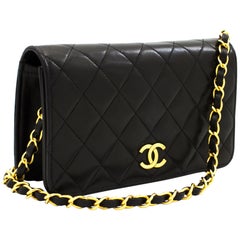 CHANEL Small Chain Shoulder Bag Black Clutch Flap Quilted Lambskin Leather