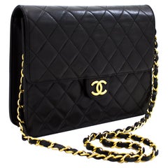 CHANEL Small Chain Shoulder Bag Black Clutch Flap Quilted Lambskin Leather