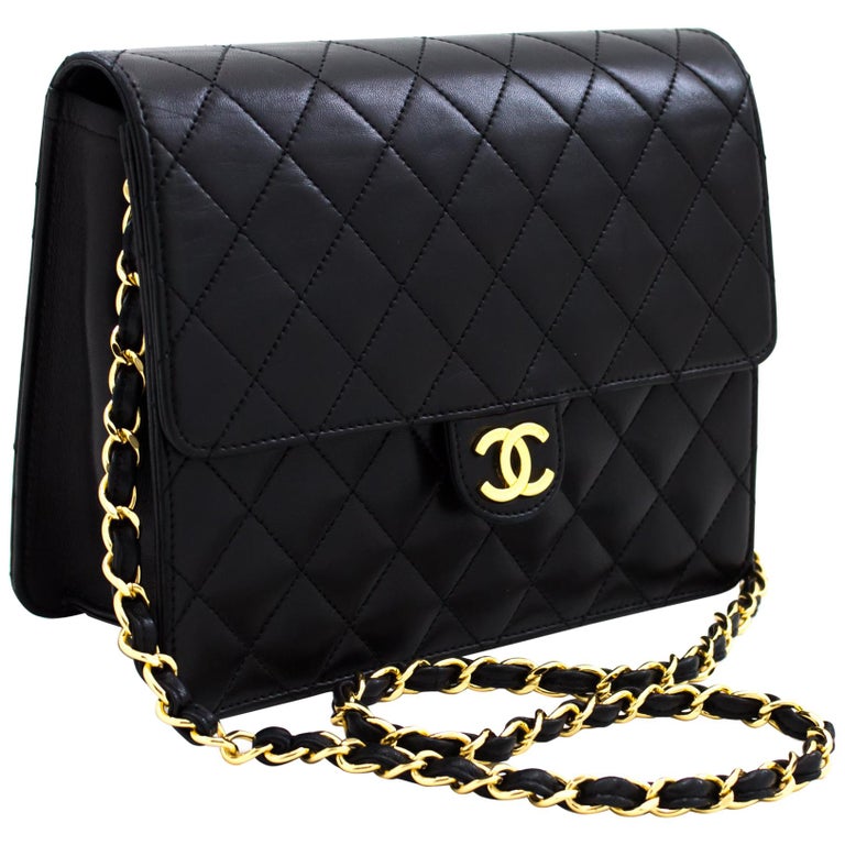 CHANEL Small Chain Shoulder Bag Black Clutch Flap Quilted Lambskin ...