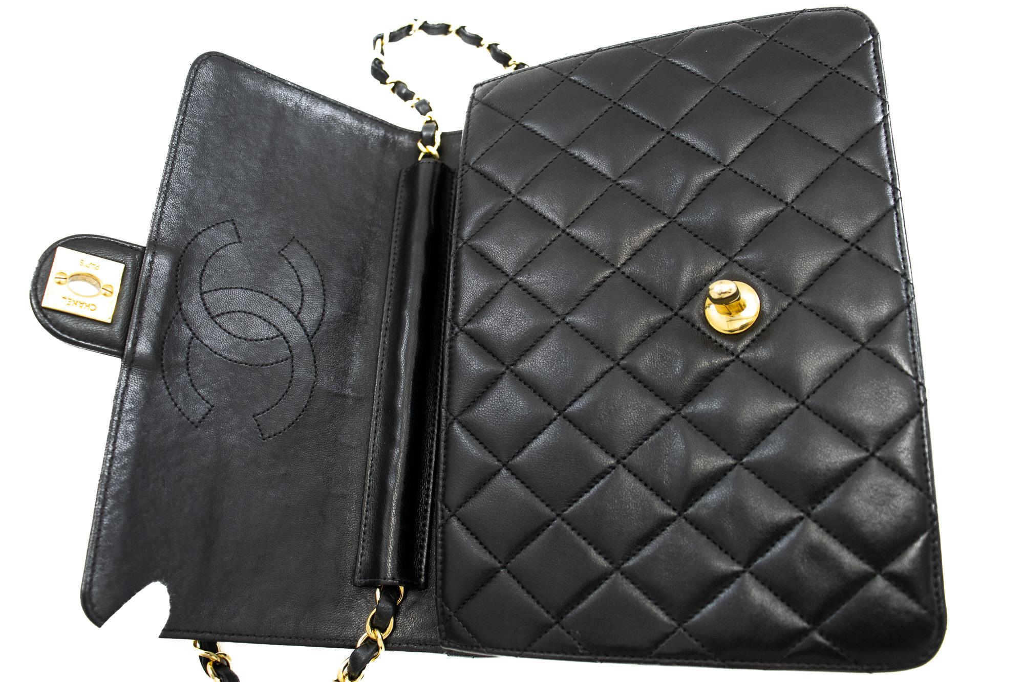 CHANEL Small Chain Shoulder Bag Black Flap Quilted Purse Lambskin For Sale 5