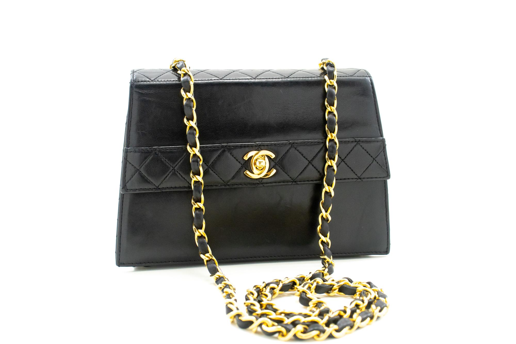 An authentic CHANEL Small Chain Shoulder Bag Black Quilted Single Flap made of black Lambskin. The color is Black. The outside material is Leather. The pattern is Solid. This item is Vintage / Classic. The year of manufacture would be