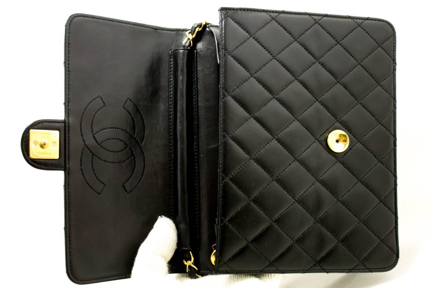 CHANEL Small Chain Shoulder Bag Clutch Black Quilted Flap Lambskin 5