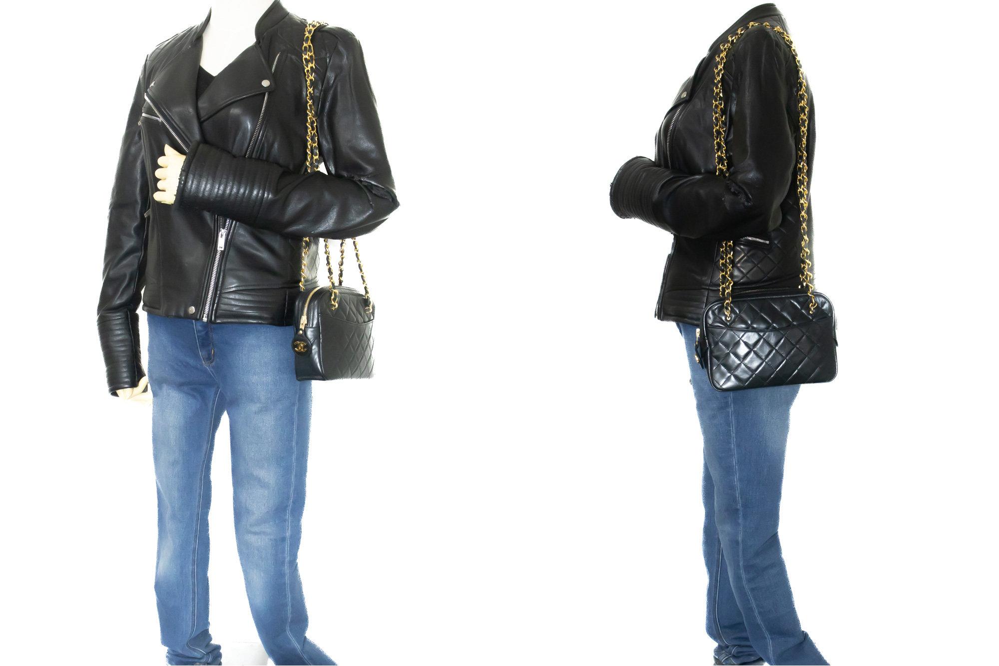 CHANEL Small Chain Shoulder Bag Lambskin Black Leather Zipper 7