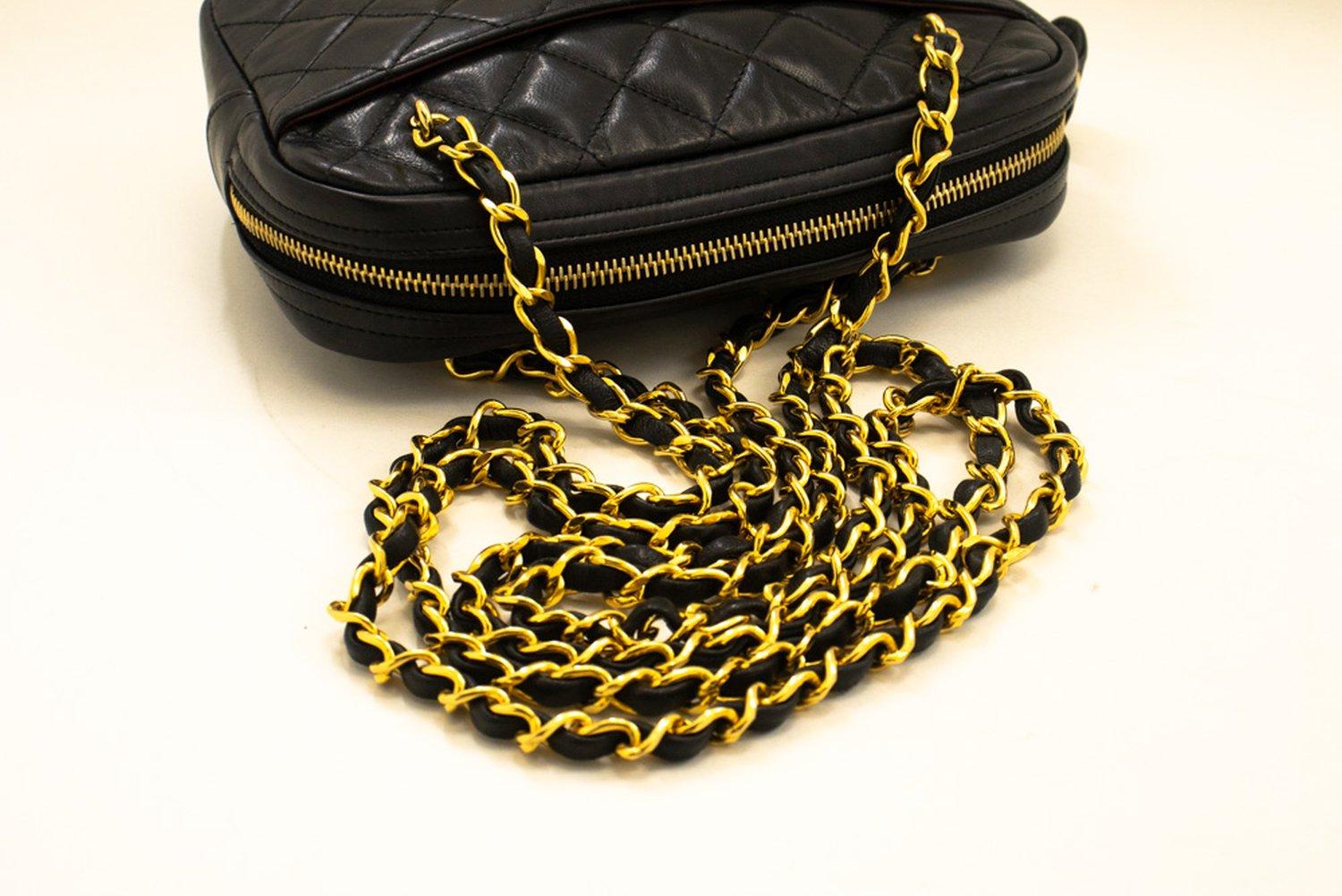 CHANEL Small Chain Shoulder Bag Lambskin Black Leather Zipper 9